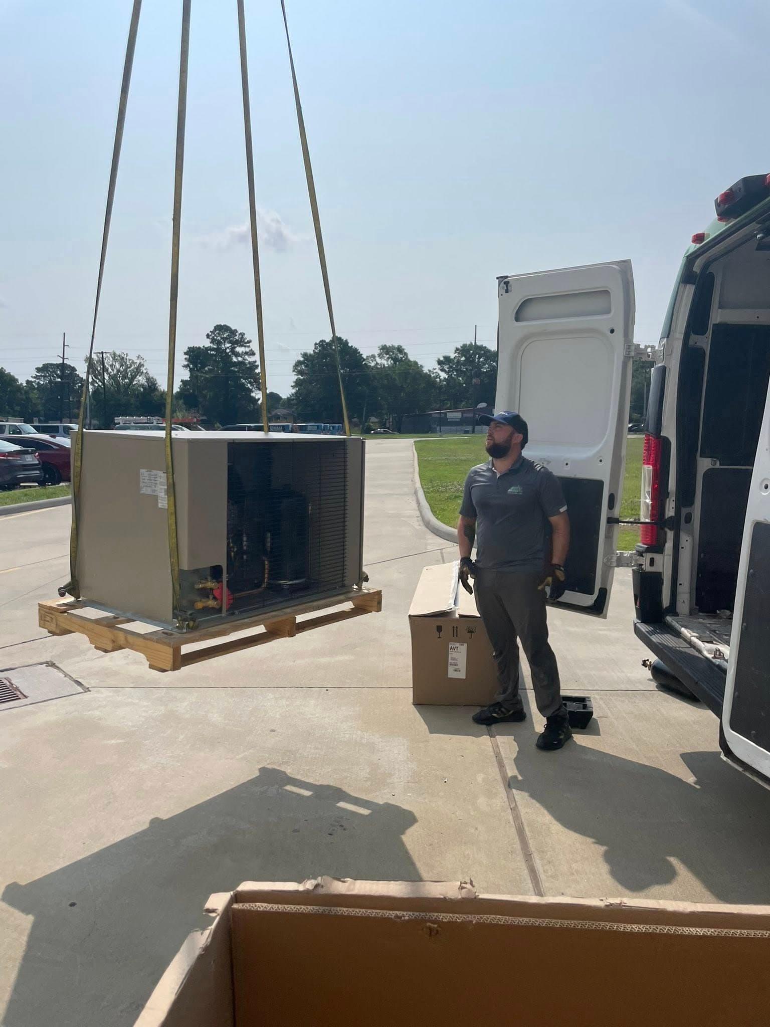 Technician at a commercial lift or equipment placement